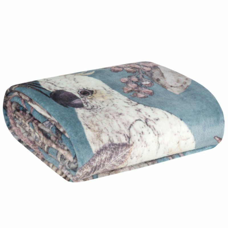 Koc Ara Eurofirany 150x200 cm Papugi Egzotyczne Liście niebieski 1 szt.