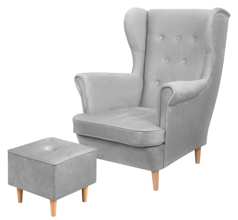 Zestaw skandynawski Fotel uszak Bonni Floki z podnóżkiem Szary 1 szt.