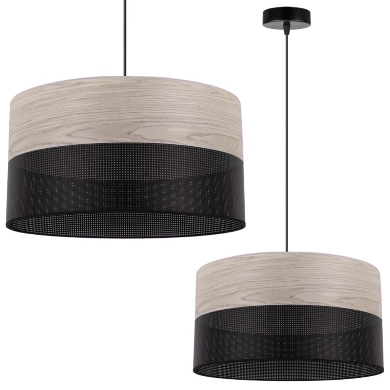 Lampa sufitowa wisząca Light Home LH Wood 1x E27 60W fornir dąb bielony/czarny klosz 40cm 1szt.