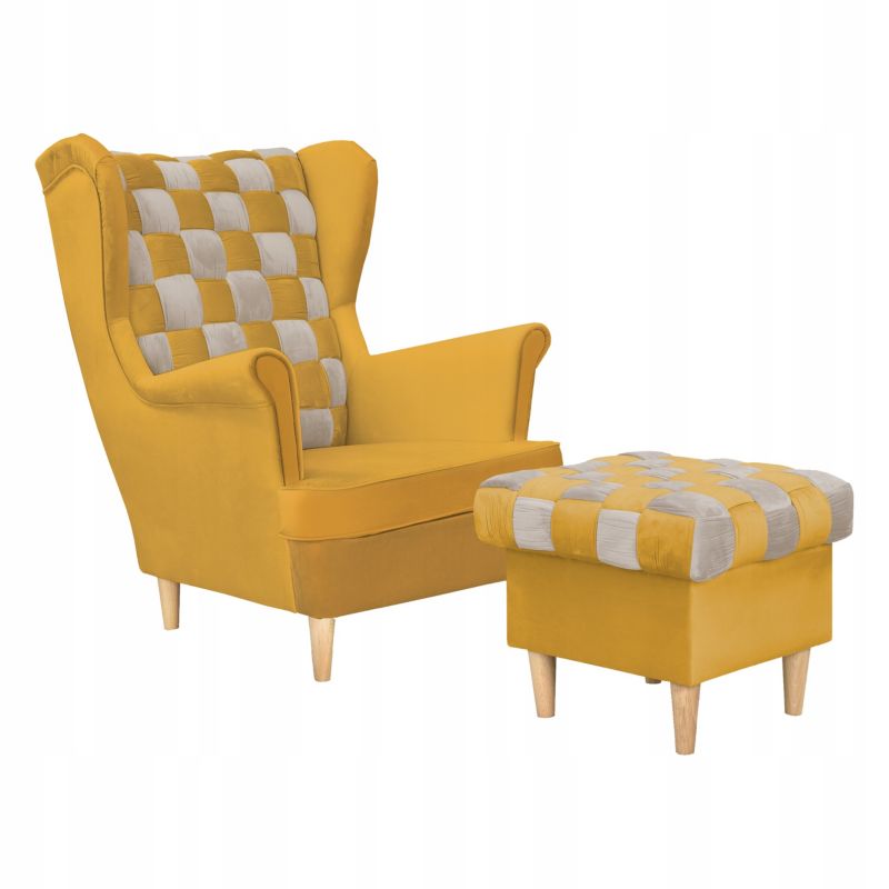 Fotel uszak do salonu Family Meble Carol Duo żółty szary 1szt