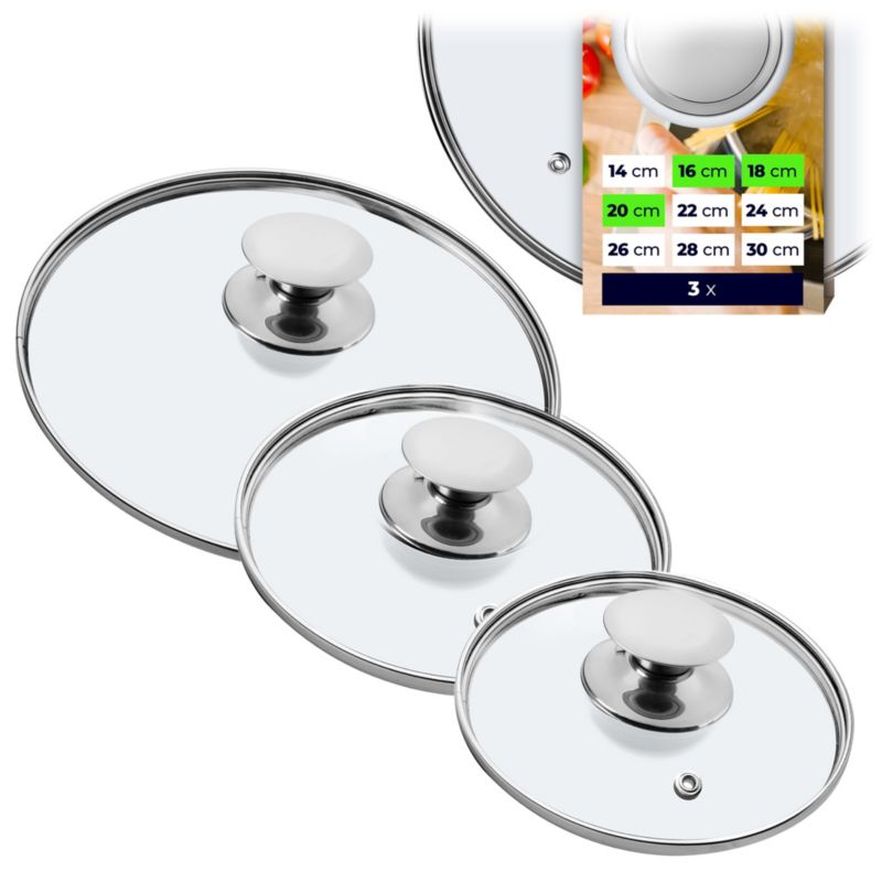 Pokrywka KADAX Szklana Zestaw Pokrywek z uchwytem metalowym 16/18/20cm 3 szt.