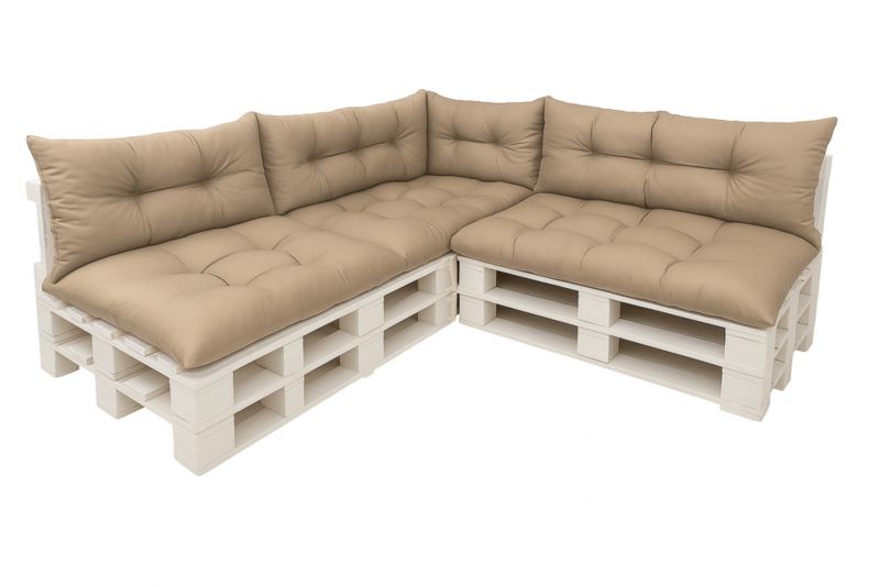 Komplet 7sztuk poduszek ogrodowych na palety Setagrden 3x120x50cm /3x120x40cm+60x40cm,beżowe dwustronne poduszki, 1szt