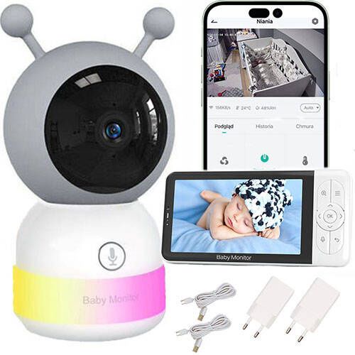 Elektroniczna Niania Sone z kamerą WiFi obrotowa Full HD z monitorem LCD 5" 4XZOOM 2 V2 1 szt.