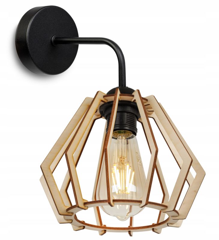 Lampa ścienna kinkiet Light Home LH Timber 1x E27 60W wiszący diament drewno czarny 1szt.