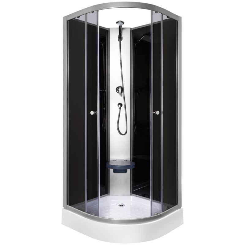 Kabina prysznicowa zamknięta czterościenna Kerra Evora 90x90 satynowe profile czarne tylne ścianki 1sz.