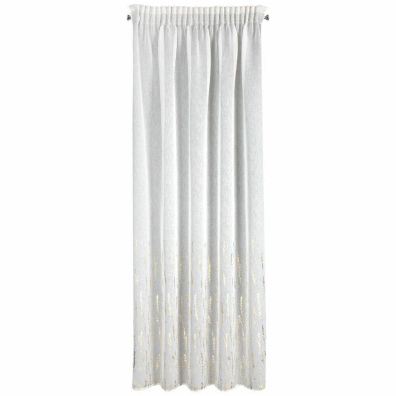Firana LINZI Eurofirany 140 x 270 cm biało, szampańska z matowej tkaniny zdobiona błyszczącym wzorem szt.1