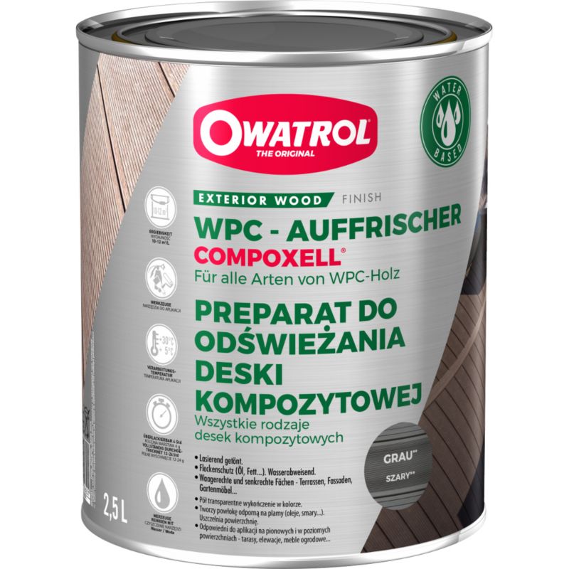 Ochrona desek kompozytowych Owatrol Compoxell przywraca kolor 2.5L szary