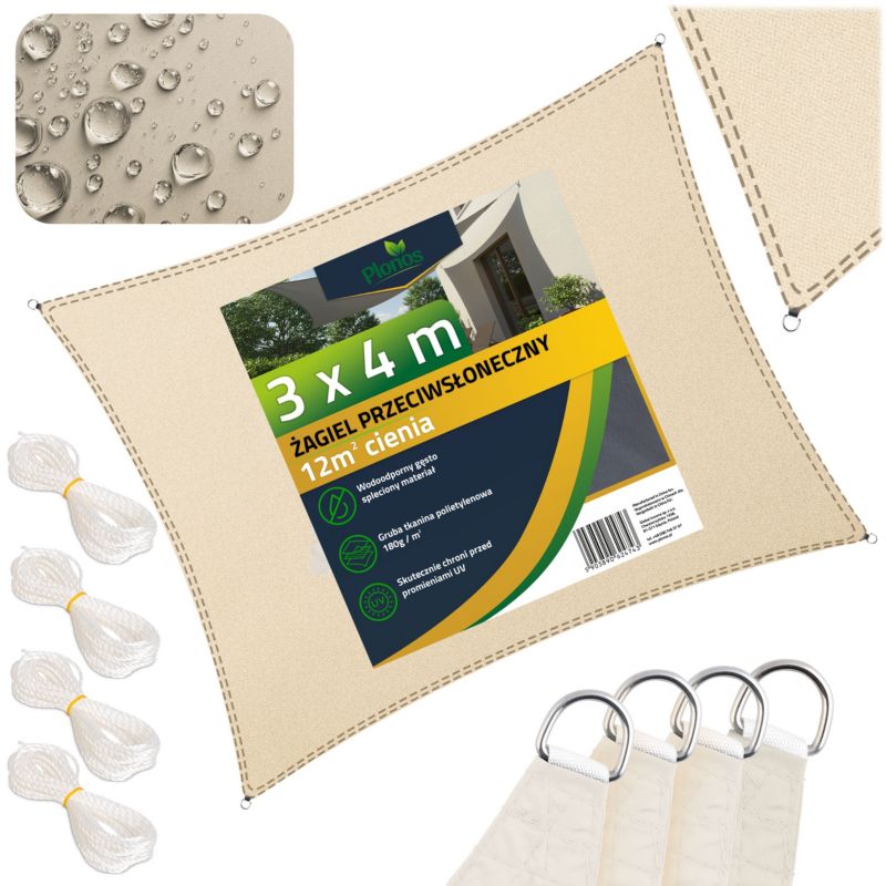Żagiel przeciwsłoneczny Plonos ogrodowy na taras wodoodporny prostokątny beżowy 1szt.