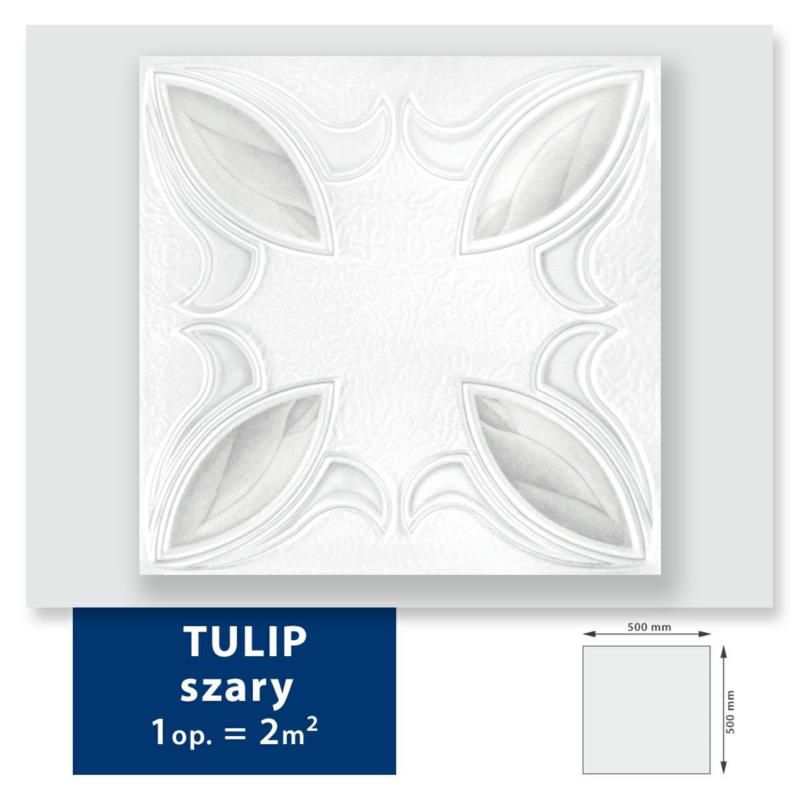 8x Kaseton sufitowy / Panel dekoracyjny 3DExclusive Tulip szary 50x50 XPS, lekki, łatwy montaż, efekt nowoczesnego wnętrza 2 m2