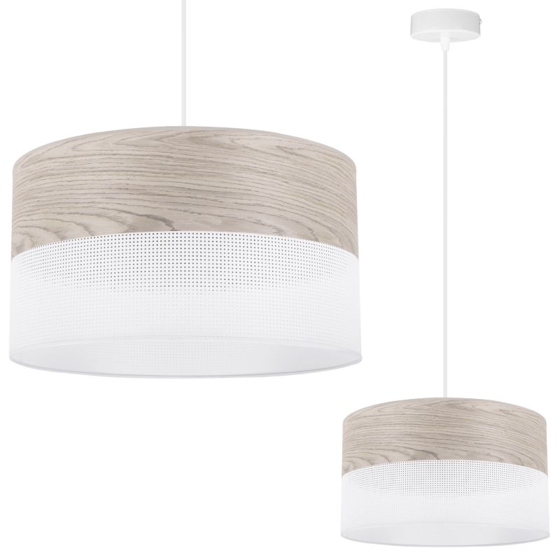 Lampa sufitowa wisząca Light Home LH Wood 1x E27 60W fornir dąb bielony/biały klosz 30cm 1szt.