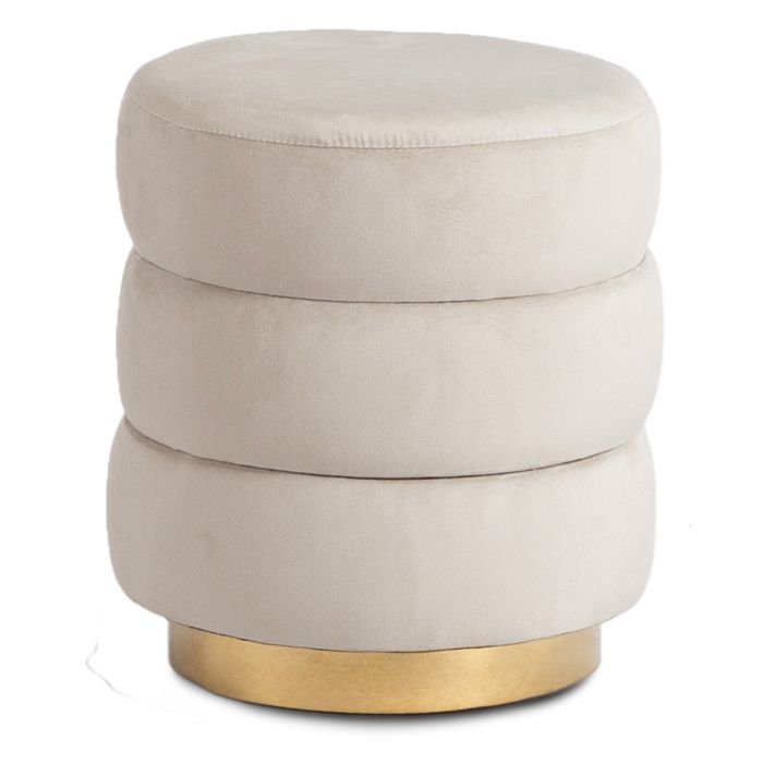 Pufa Mebel Elite AURA Siedzisko Do Przedpokoju Toaletki Welurowa Puf Kremowa Złota 1 szt
