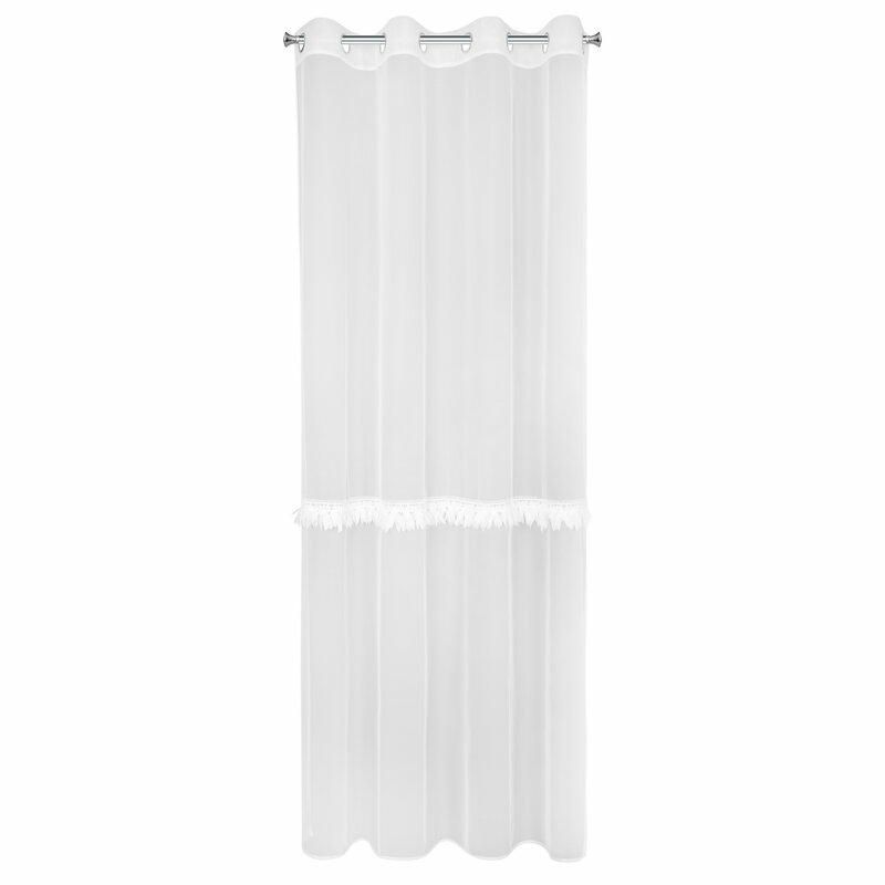 Firana gotowa SYLVI Eurofirany 140 x 260 cm biała zdobiona fantazyjną aplikacją z gipiurą szt. 1