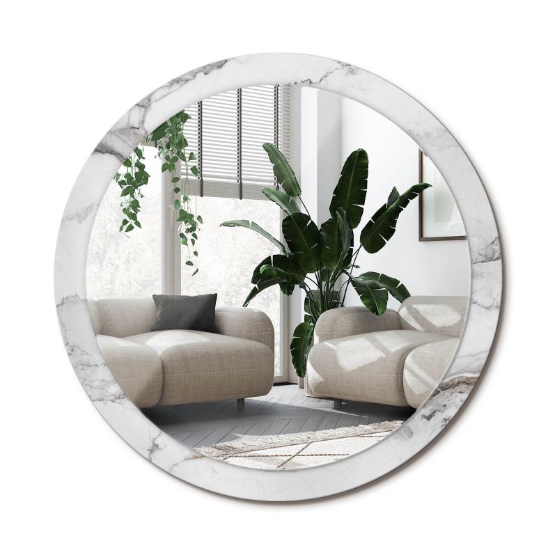 Lustro Okrągłe Tulup Biały Marmur 100 cm Subtelne Na Podkładzie 1 szt.