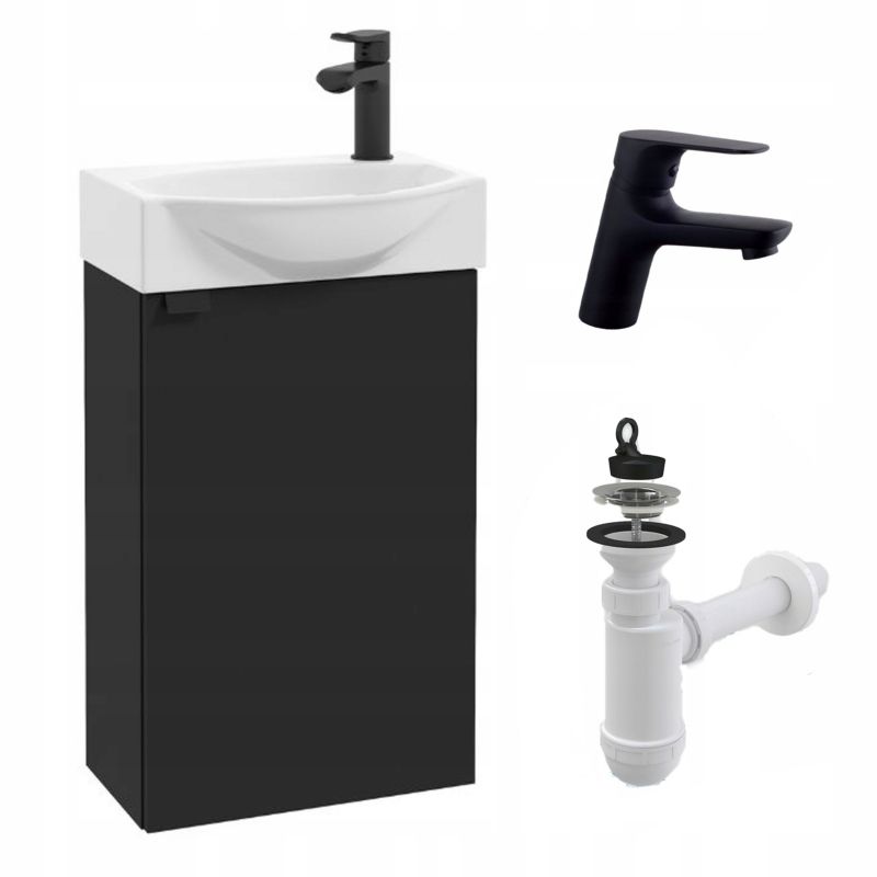 Szafka Łazienkowa Stamar Wisząca z Umywalką 400x220mm Czarny Mat Bateria Czarna 1 szt