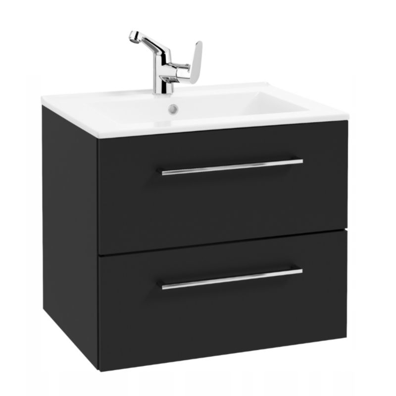 Szafka Łazienkowa Stamar z Umywalką 600 mm Czarna Mat Szuflady Bateria Chrom Boczna 1 szt