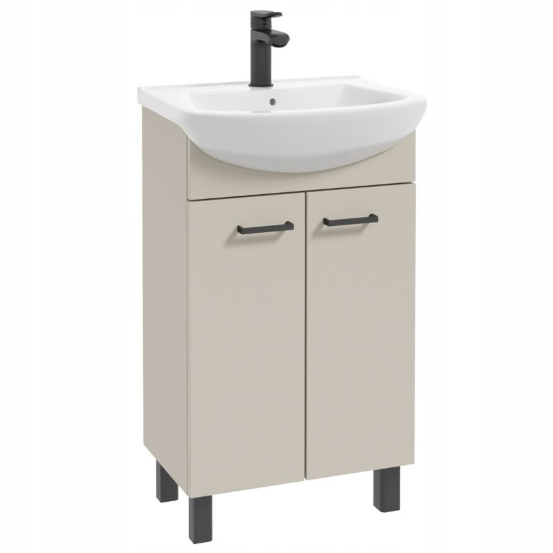 Szafka Łazienkowa Stamar z Umywalką 500 mm Kaszmir Beżowy Matowa Bateria Czarna 1 szt.