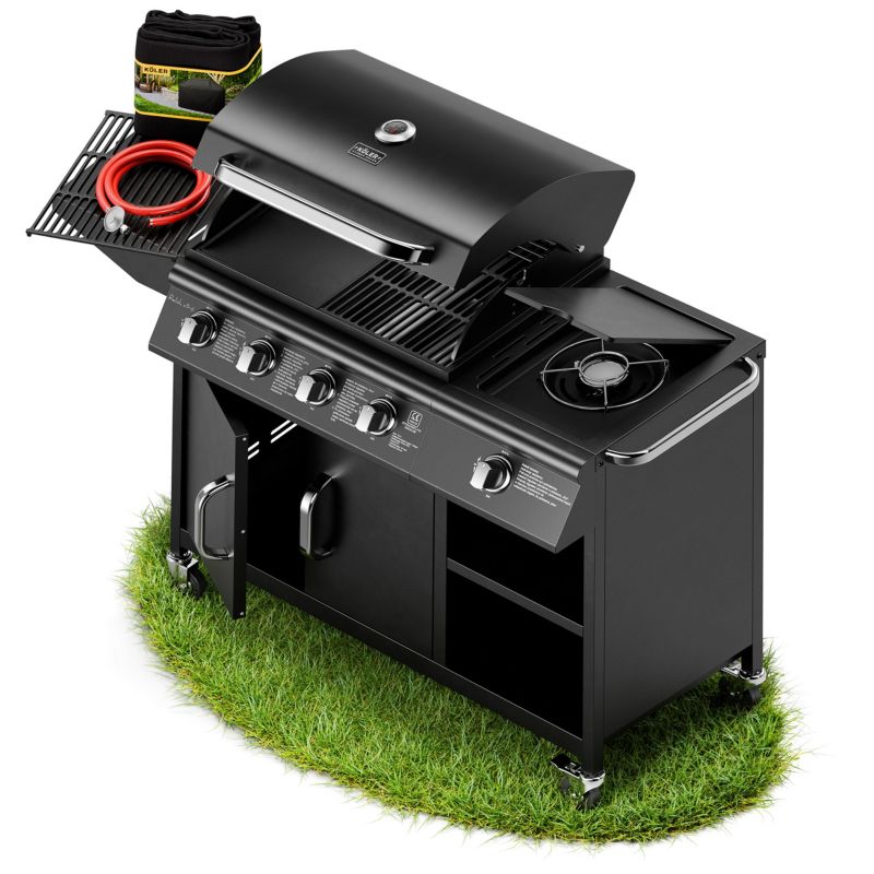 Grill Gazowy Koler Relish V3 Czarny Nierdzewny 5 Palników 16kW 2 Ruszty + Pokrowiec 1 szt.