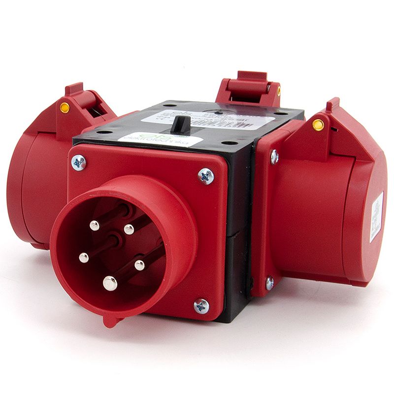 Trójnik przemysłowy ELS Elektrotechnika P030W rozgałęźnik 3-gniazdowy CEE 16A 5P 400V WE 16/5 IP44, adapter siłowy PA6, 1 szt.