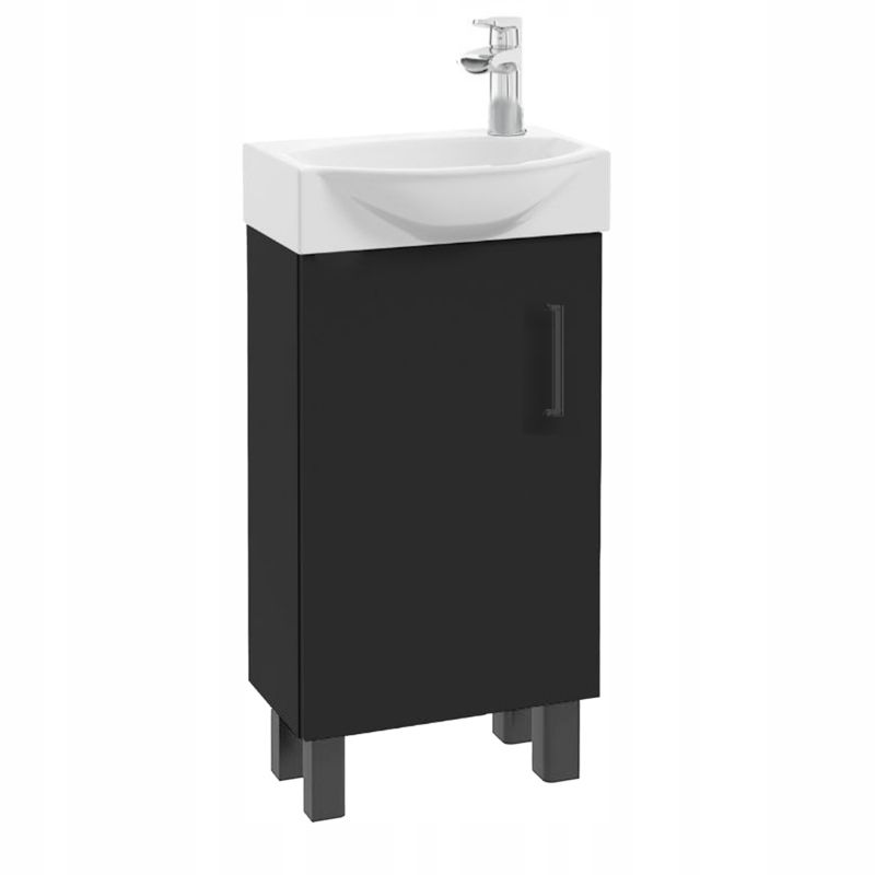 Szafka Łazienkowa Stamar Stojąca z Umywalką 400 mm Czarna Matowa Bateria Chrom Obrot 1 szt