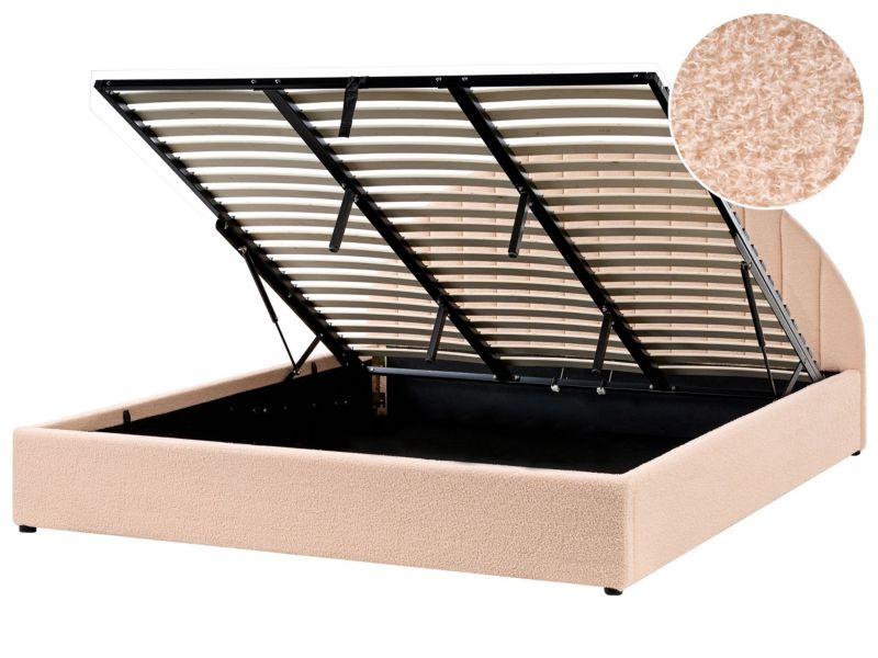Łóżko z pojemnikiem Boucle Chadenet 180 x 200 cm Brzoskwiniowy 1 szt.