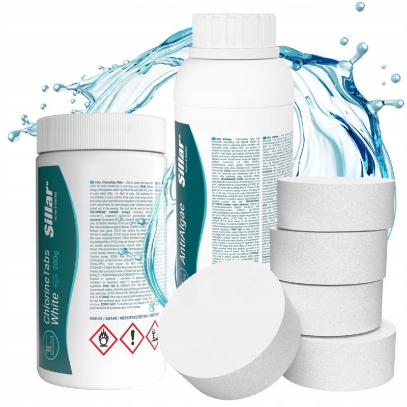 Chlor w tabletkach, Sillar, do basenu, jacuzzi, 200g, 10w1 + antyglon, zestaw chemii basenowej, 2szt