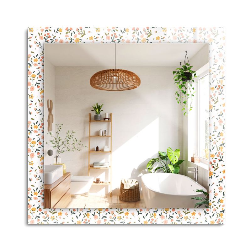 Lustro Wiszące ArtPrintCave 60x60 cm Kwiatowy wzór tkaniny w Szklanej Ramie z Nadrukiem do Garderoby 1 szt.
