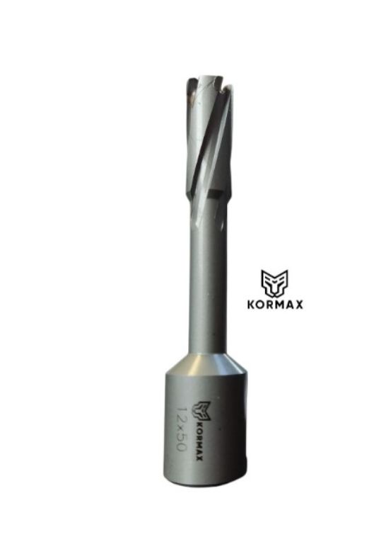 Frez trepanacyjny do metalu z węglika spiekanego Kormax 12x50mm z uchwytem Weldon - 1 szt.