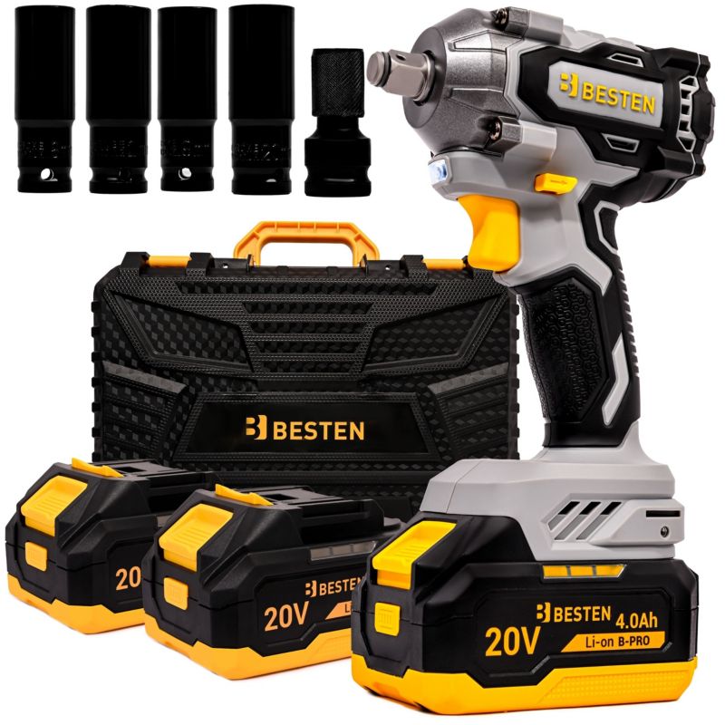 Klucz udarowy akumulatorowy BESTEN BE-2891 bezszczotkowy 20V 450 Nm 3 biegi, Smart-Loosening, 2x4.0Ah B-PRO, LED, walizka 1 szt.
