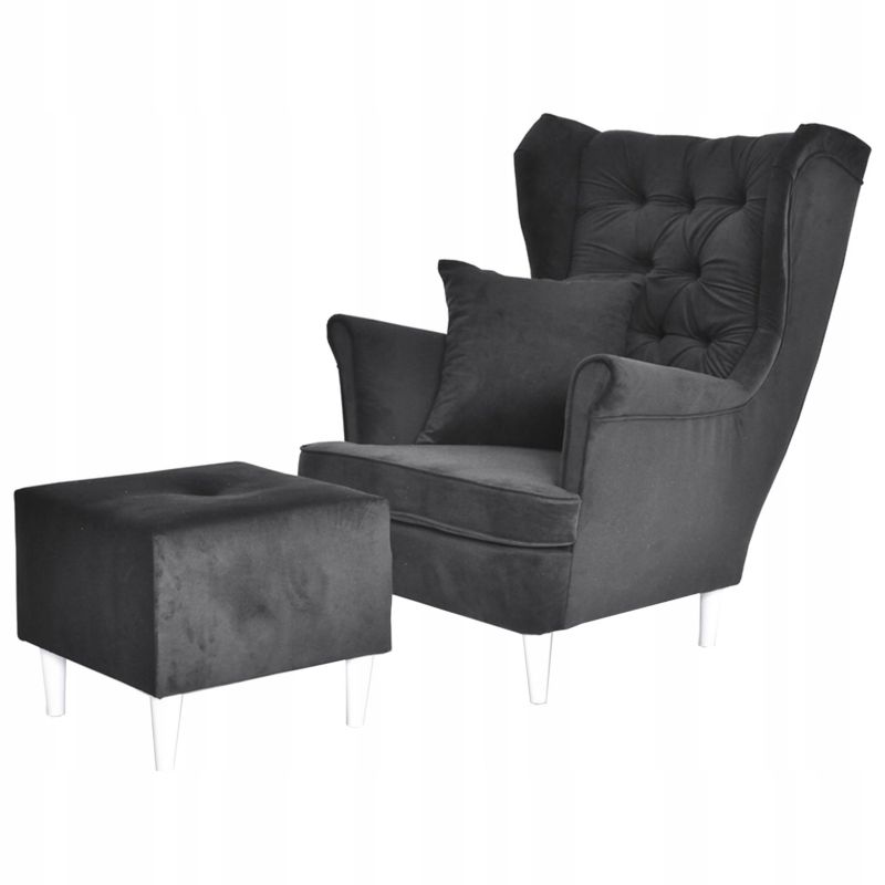 Fotel uszak do salonu z podnóżkiem Family Meble Gaja szary 1szt