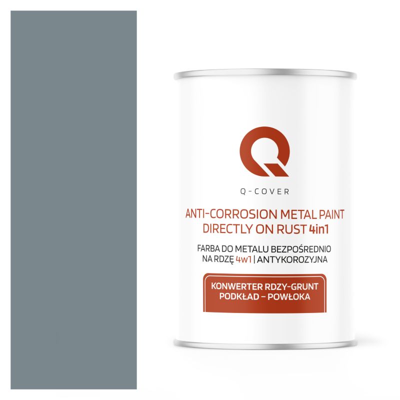 Farba do Metalu Prosto na Rdzę 4w1 Q-Cover Wiewiórka szara RAL7000 Wysoki Połysk 1L
