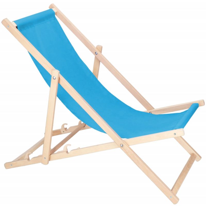 Leżak plażowy składany Springos drewniany z niebieskim materiałem 1 szt.