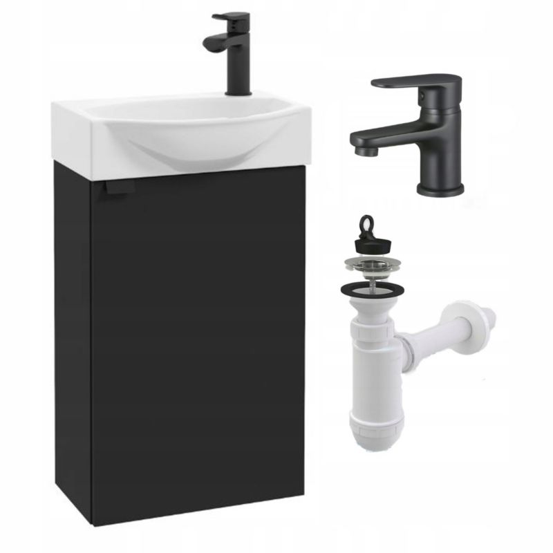 Szafka Łazienkowa Stamar Wisząca z Umywalką 400 x 220 mm Czarna Mat Bateria Sztorc Mała 1 szt