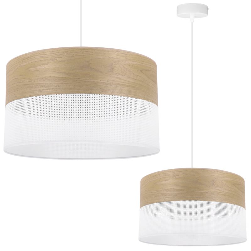 Lampa sufitowa wisząca Light Home LH Wood 1x E27 60W fornir dąb złocisty/biały klosz 30cm 1szt.