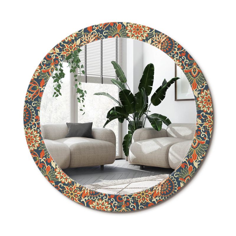Lustro Okrągłe Tulup Retro Kwiaty 80 cm Klasyczne Na Podkładzie 1 szt.