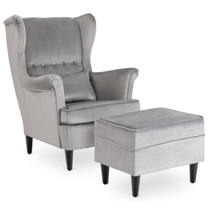 Fotel Mebel Elite Uszak Z Podnóżkiem Wypoczynkowy Welurowy Do Salonu Szary Evan 2 1 szt