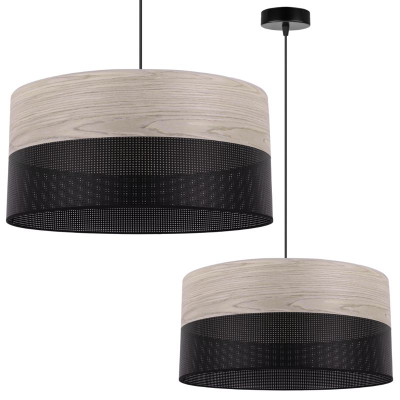 Lampa sufitowa wisząca Light Home LH Wood 1x E27 60W fornir dąb bielony klosz/czarny 44cm 1szt.