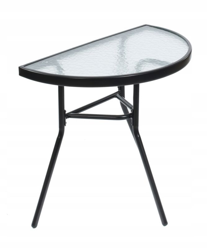 Stół ogrodowy JUMI półokrągły stolik balkonowy na balkon taras szklany metalowy czarny 1 szt.