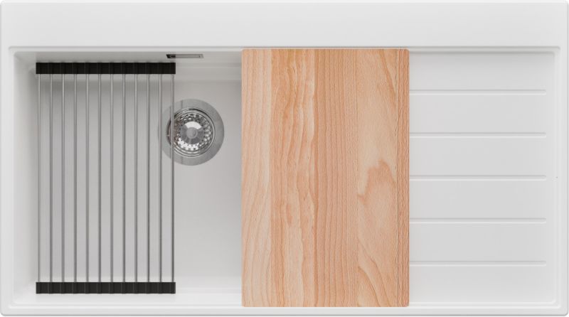 Zlewozmywak Sydney PRIMAGRAN Nablatowy 90x50cm do szafki od 60cm, Biały + Syfon + Akcesoria, S463, 1 szt.