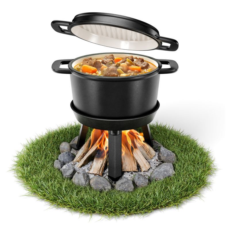 Kociołek 3w1 Koler Garnek Żeliwny Patelnia na Ognisko Grill Kuchenkę + Stojak żeliwny 1 szt.