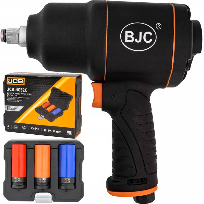Klucz pneumatyczny BJC udarowy do kół 1/2" + nasadki do felg 17 19 21mm 1szt.