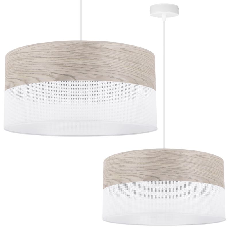 Lampa sufitowa wisząca Light Home LH Wood 1x E27 60W fornir dąb bielony klosz/biały 44cm 1szt.