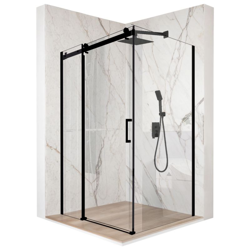 Kabina prysznicowa kwadratowa TECHGLOBE przesuwna czarna 90x90 szkło 8mm + powłoka 1 szt.