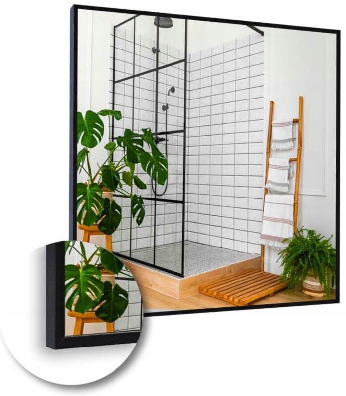 Lustro 90x90 w Czarnej Ramie Aluminiowej Mat Loft Bez Oświetlenia Loftowe 1 szt.