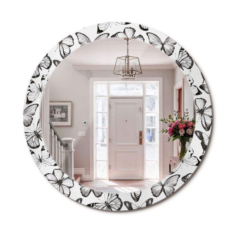 Lustro z Nadrukiem Okrągłe ArtPrintCave 80 cm Motyle z Drukowaną Ramką do Przedpokoju 1 szt.