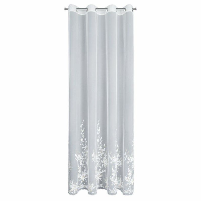 Firana JULIA Eurofirany 140 x 250 cm biała zdobiona w dolnej części haftem roślinnym 1 szt.