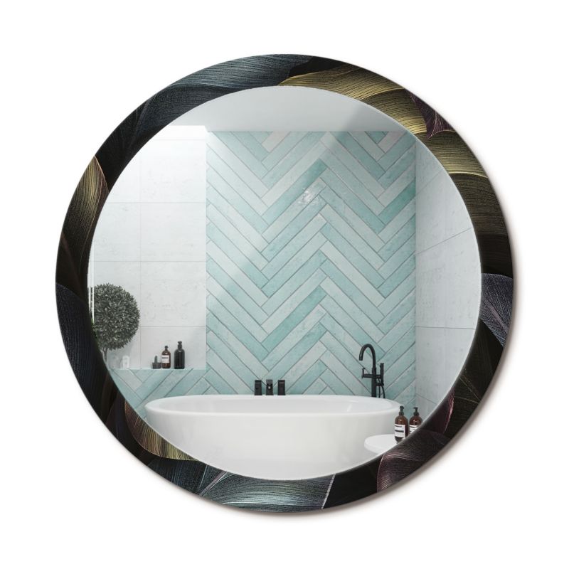 Lustro Dekoracyjne Okrągłe ArtPrintCave 100 cm Ciemne Tropikalne Liście z Drukowaną Ramką do Przedpokoju 1 szt.