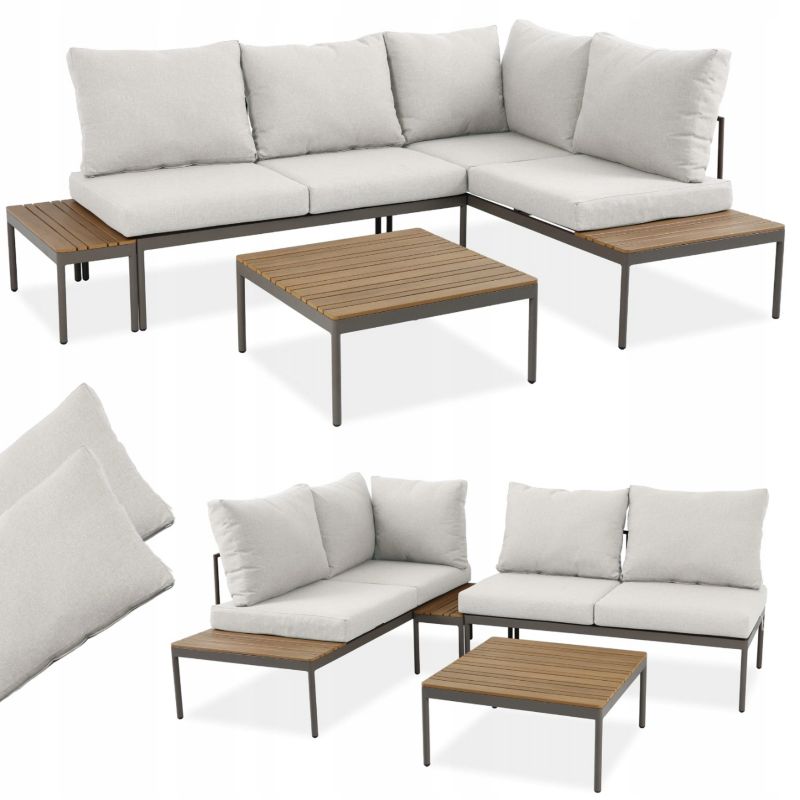 Narożnik Ogrodowy Wypoczynkowy FREEMONT Zestaw Stolik na Taras Beż Drewno 1 szt