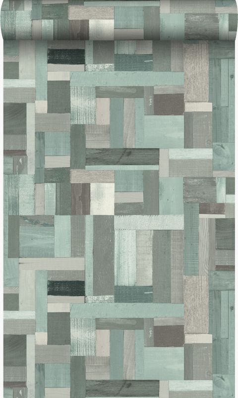 Tapeta Origin Wallcoverings motyw sklejki szaro zielonym 53 cm x 10.05 m - 1 rol.