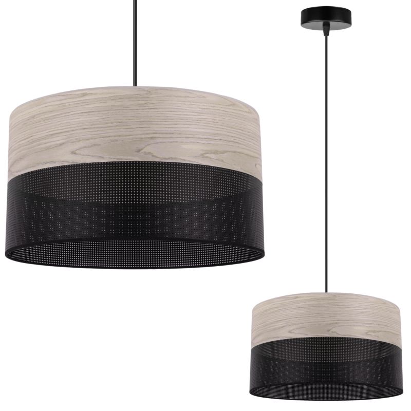 Lampa sufitowa wisząca Light Home LH Wood 1x E27 60W fornir dąb bielony/czarny klosz 30cm 1szt.
