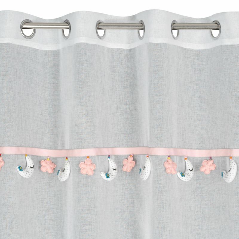 Firana MOON 1 Eurofirany 140x250 cm biała z etaminy zdobiona trójwymiarowymi księżycami 1szt.